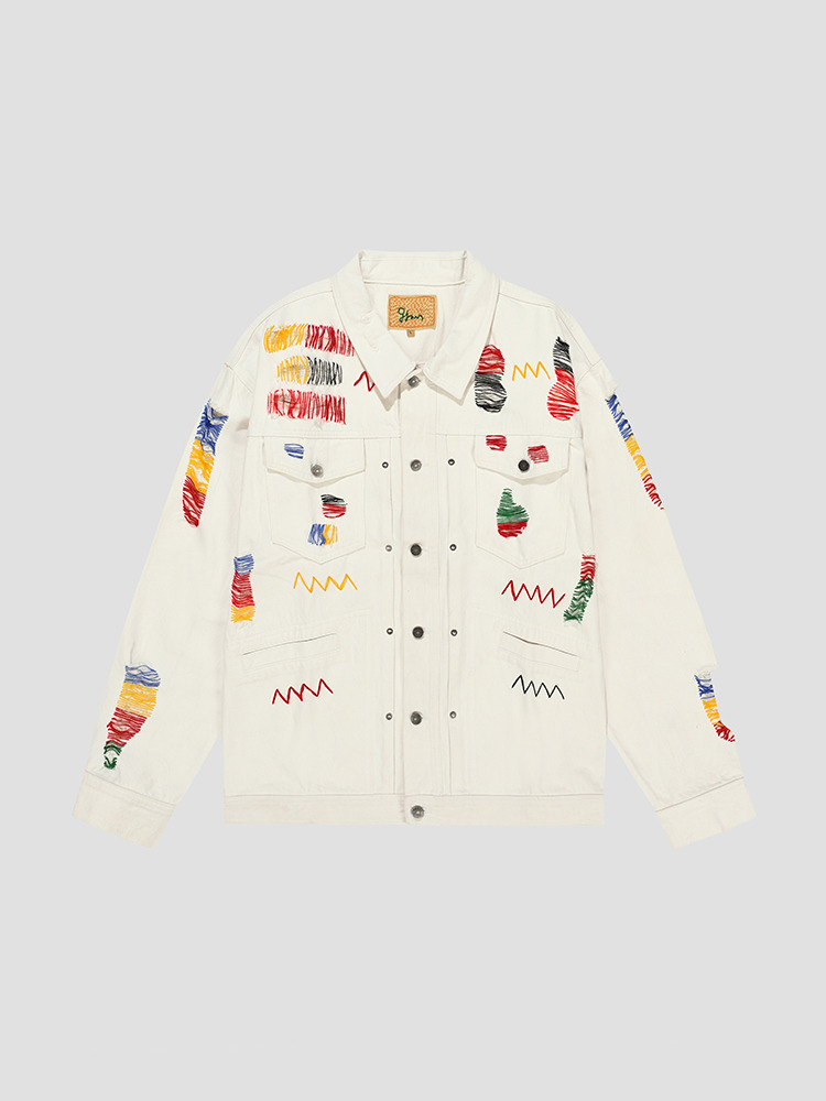 WHITE MULTI DENIM JACKET  글라스 사이프레스 화이트 멀티 데님 자켓 - 아데쿠베