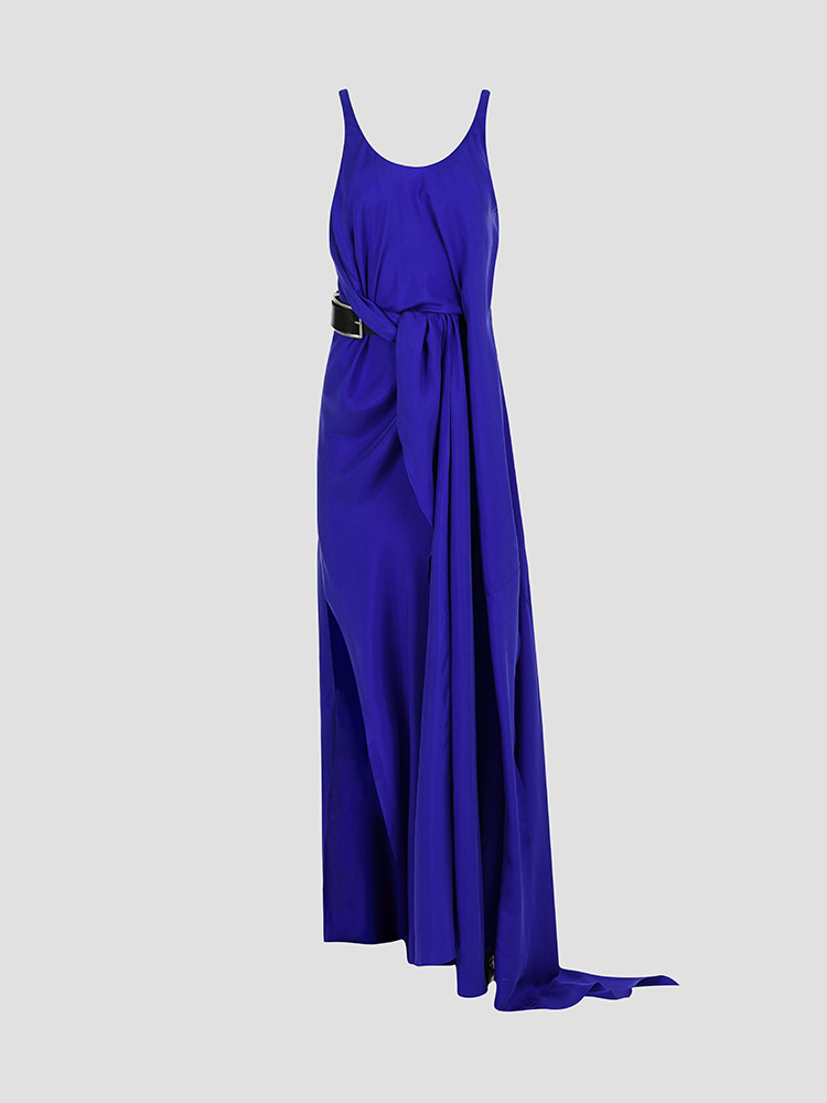 KLEIN BLUE IMA X-LONG ASYMMETRIC DRAPE DRESS  앤 드뮐미스터 클라인 블루 비대칭 드레이프 드레스 - 아데쿠베