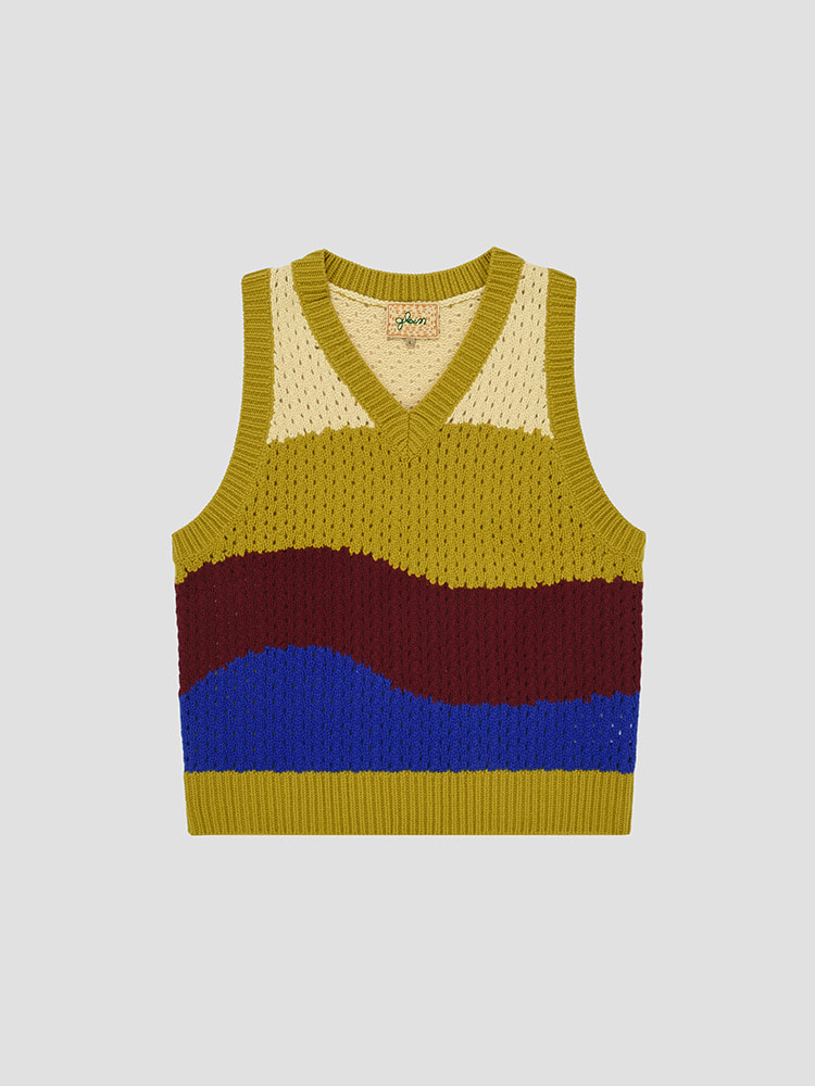 YELLOW MULTI KNIT VEST  글라스 사이프레스 옐로우 멀티 니트 베스트 - 아데쿠베