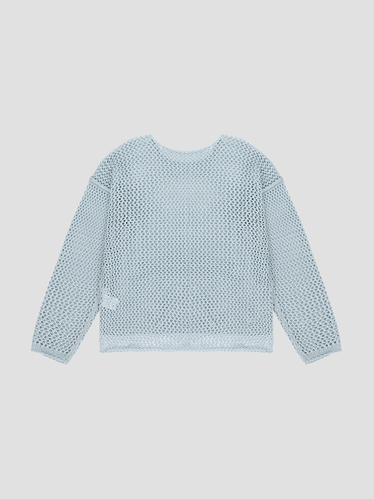 LIGHT BLUE MESH KNIT PULLOVER  설밤 라이트 블루 메쉬 니트 풀오버 - 아데쿠베