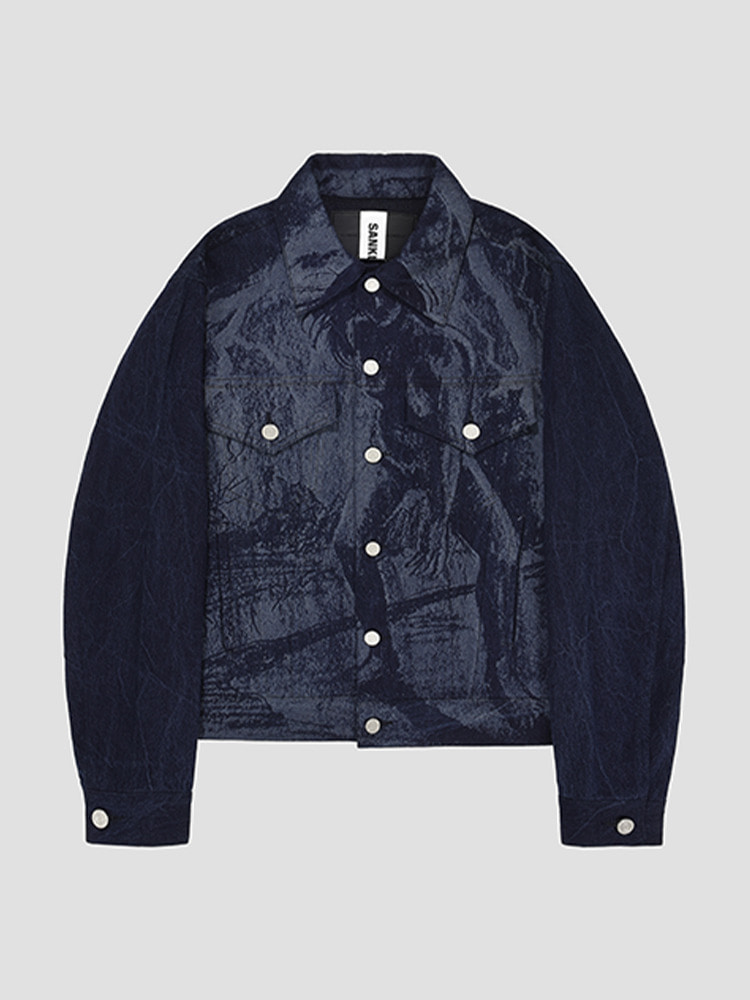 BLUE HUMAN GRAPHIC DENIM JACKET  산쿠안즈 블루 휴먼 그래픽 데님 자켓 - 아데쿠베