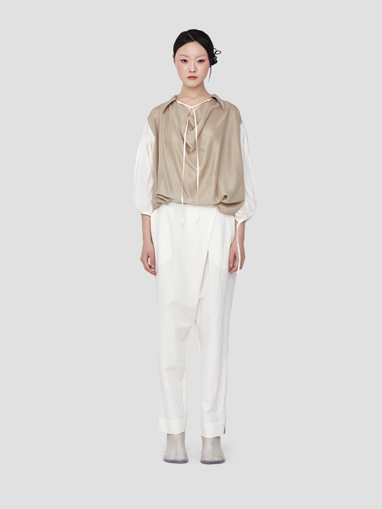 OFF WHITE SIDE ZIP SAROUEL PANTS  샹샹 루안 오프 화이트 사이드 집 사루엘 팬츠 - 아데쿠베