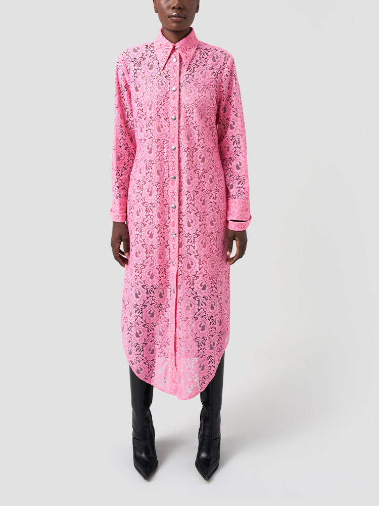 PINK COTTON LACE SHIRT DRESS WITH SATIN SLIP  떼베 마구구 핑크 레이스 셔츠 드레스 - 아데쿠베