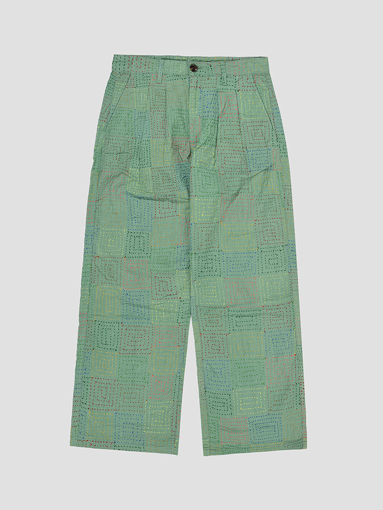 GREEN QUILTED COTTON TROUSERS  글라스 사이프레스 그린 퀼트 코튼 트라우저 - 아데쿠베
