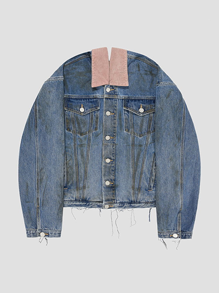 BLUE COLLAR POINT DENIM JACKET  산쿠안즈 브룰 칼라 포인트 데님 자켓 - 아데쿠베