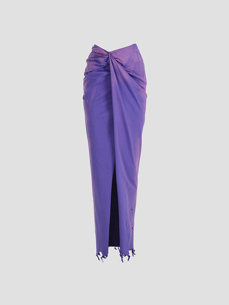 PURPLE DRAPED LONG SKIRT  산쿠안즈 퍼플 드레이프 롱 스커트 - 아데쿠베