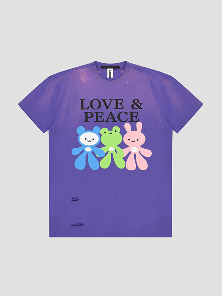 PURPLE LOVE &amp; PEACE GRAPHIC T-SHIRT  산쿠안즈 퍼플 그래픽 티셔츠 - 아데쿠베