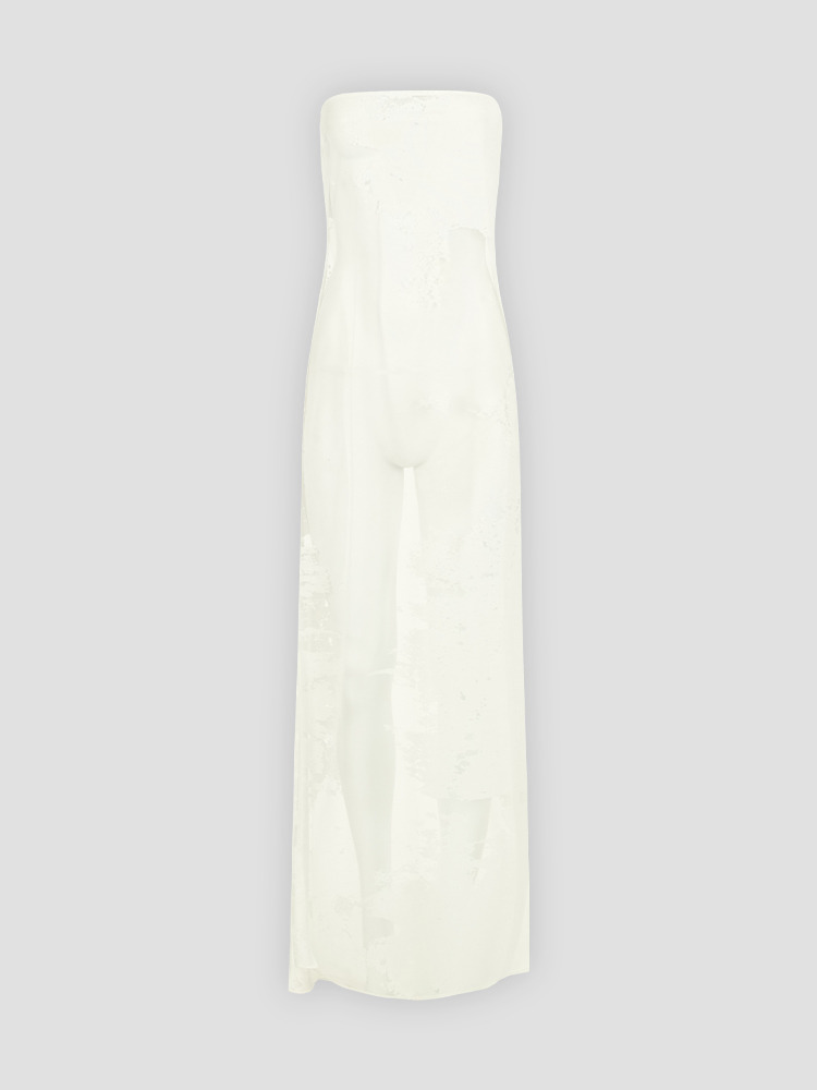 NATURAL WHITE BLOM LONG STRAPLESS JERSEY DRESS  앤 드뮐미스터 내추럴 화이트 롱 스트랩리스 드레스 - 아데쿠베