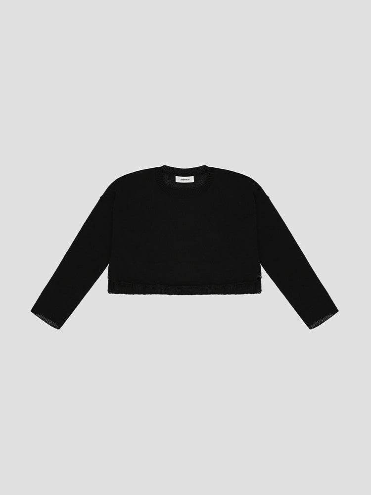 BLACK CROP KNIT TOP  설밤 블랙 크롭 니트 탑 - 아데쿠베