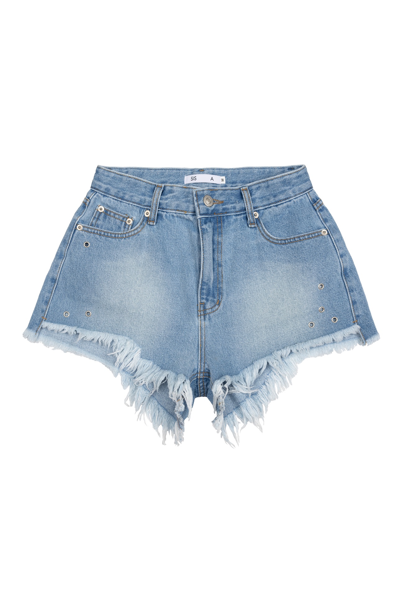 ROUGH EYELET DENIM SHORTS / BLUE