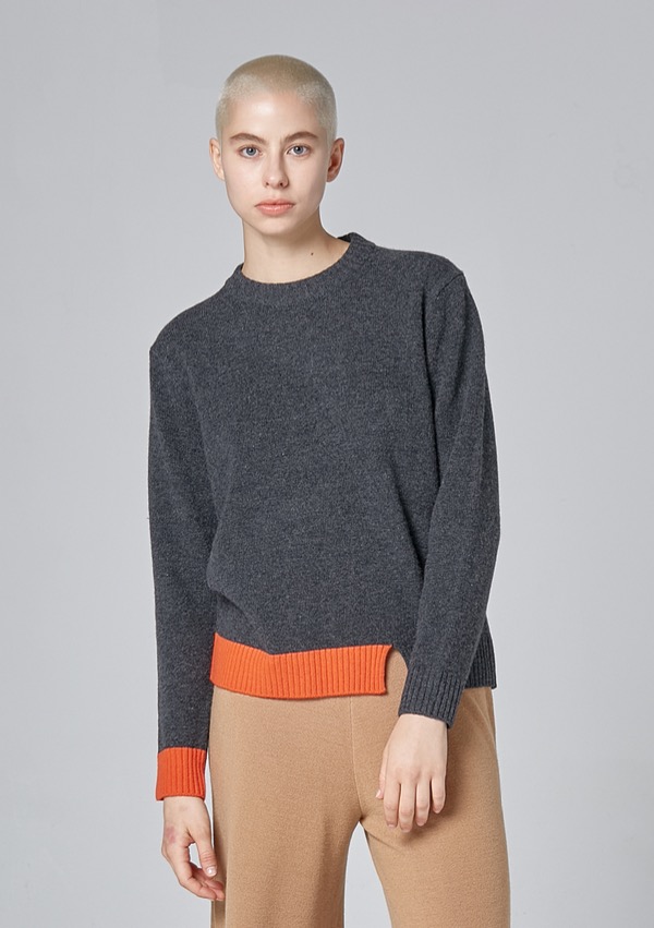 RIB OPEN PULLOVER (CHARCOAL)
