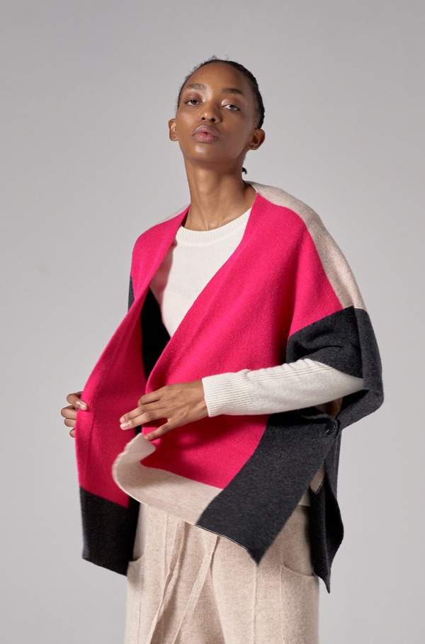 BLOCK MUFFLER CARDIGAN 3 (PINK)