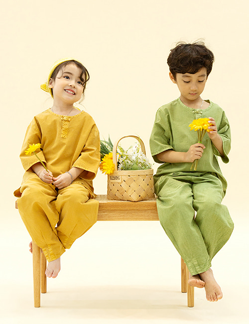 2455 <br><br>[아동공용] 체크 7부티셔츠&긴바지 세트 <br>30수 순면 6color<br><br>