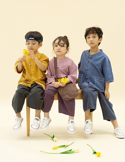 3092 <br><br>[아동공용] 체크 오픈 7부셔츠&7부바지 세트 <br>30수 순면 5color <br><br>