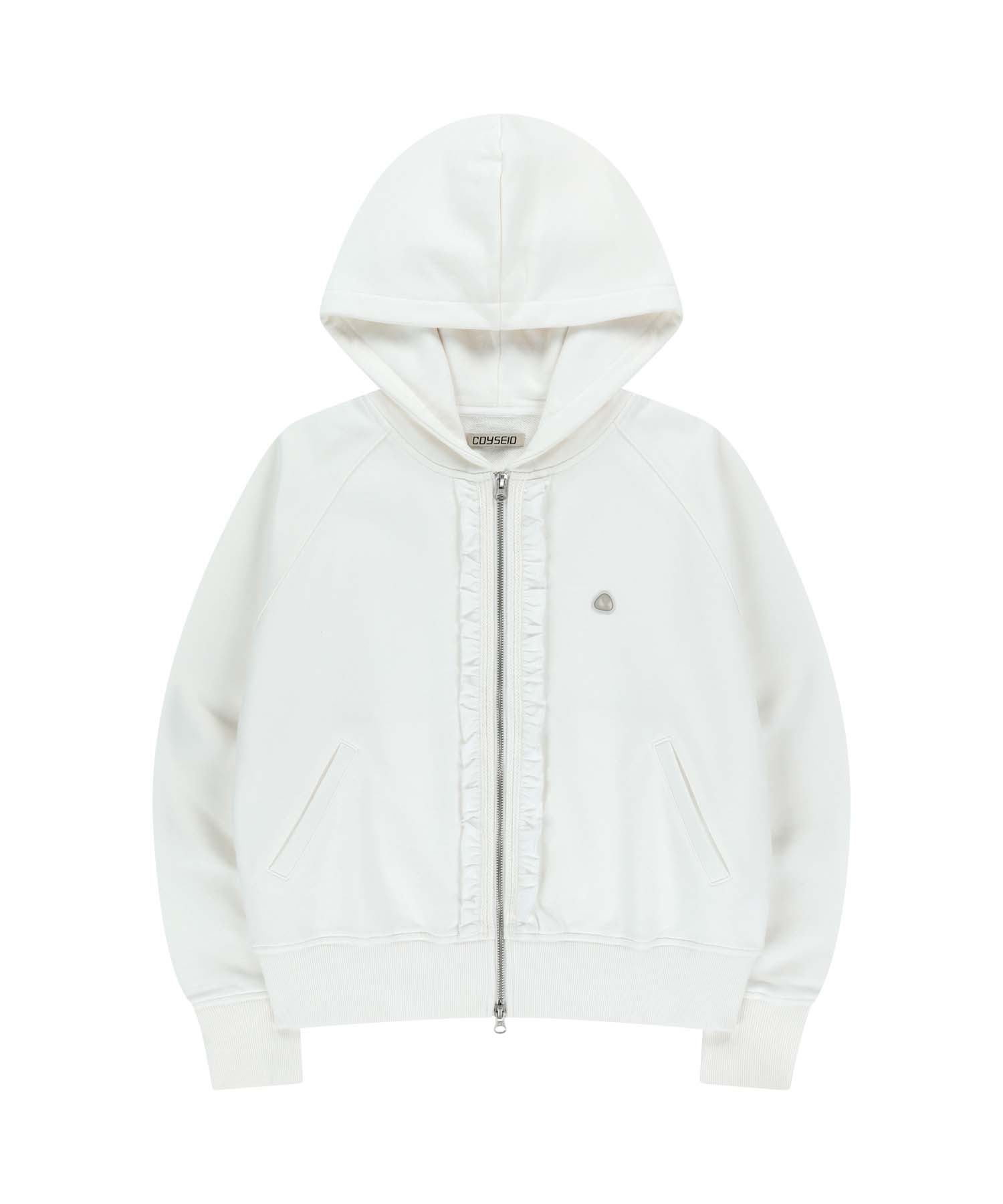 RUFFLE LACE HOOD ZIP-UP WHITE