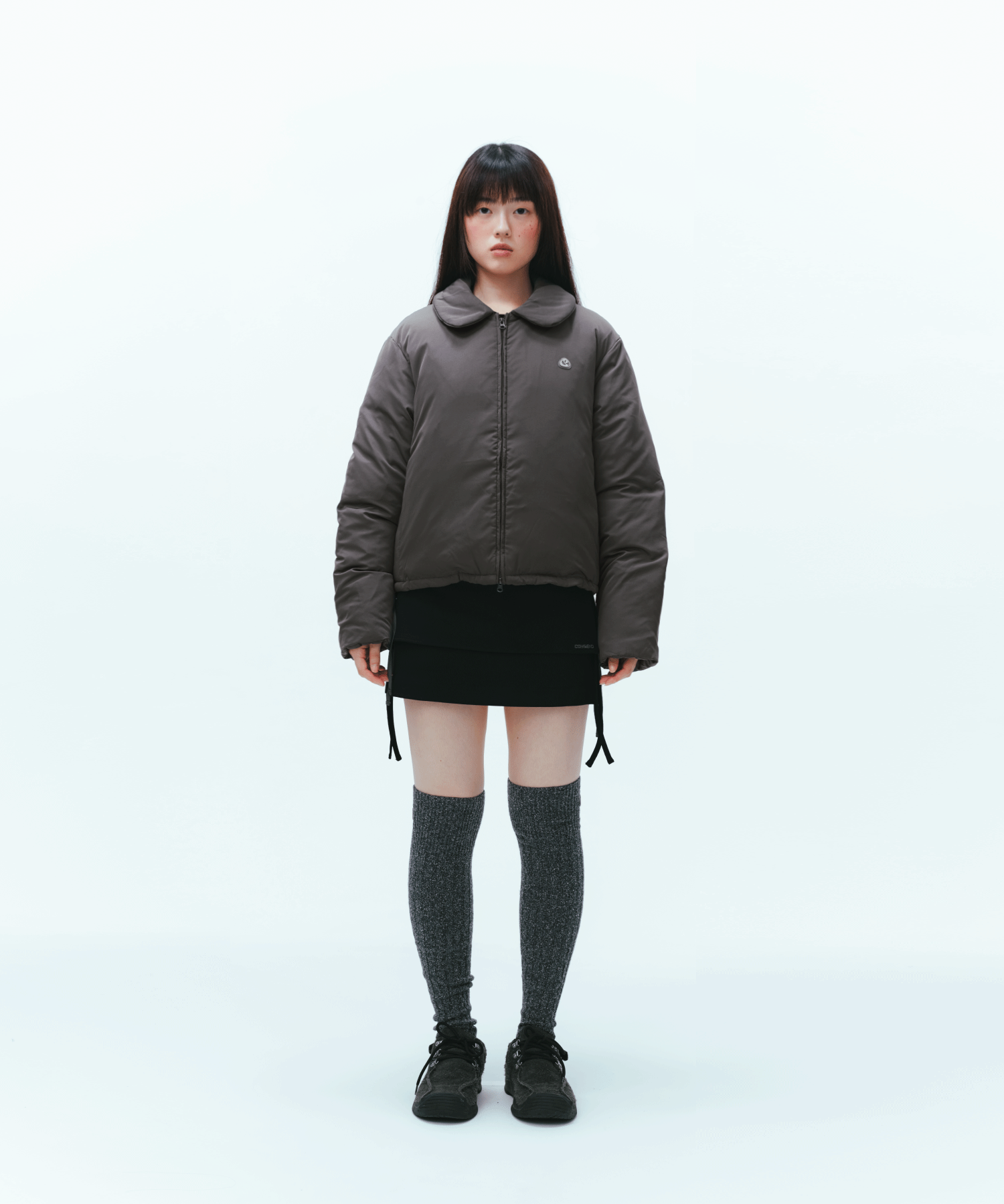 SOLID PADDED JACKET GREY - coyseio