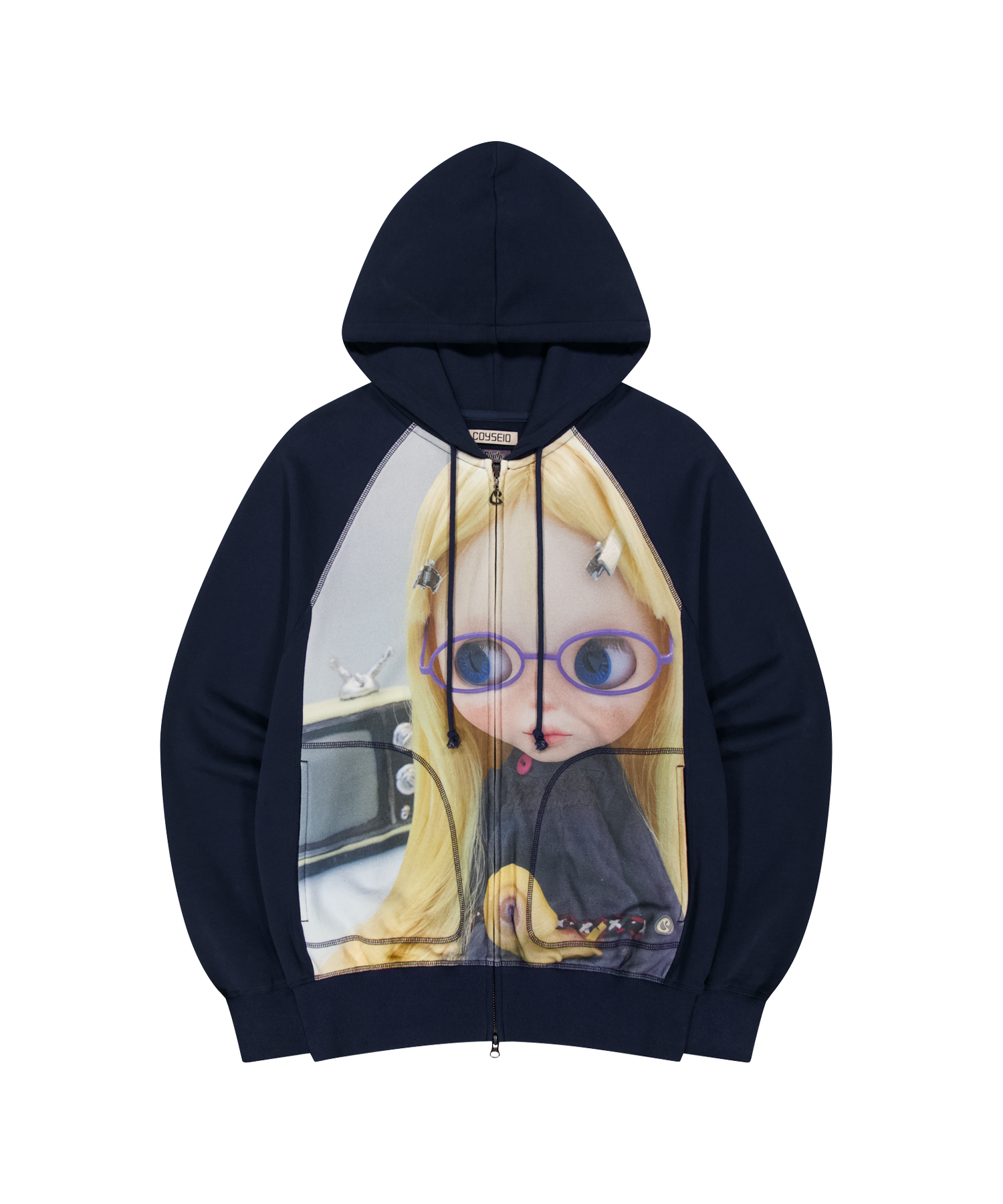 COYSEIO X BLYTHE GRAPHIC ZIP-UP HOODIE NAVY - coyseio