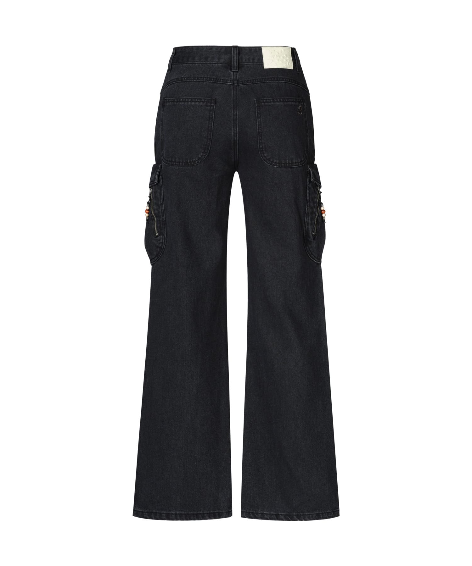 ROUND POCKET CARGO JEANS BLACK - coyseio