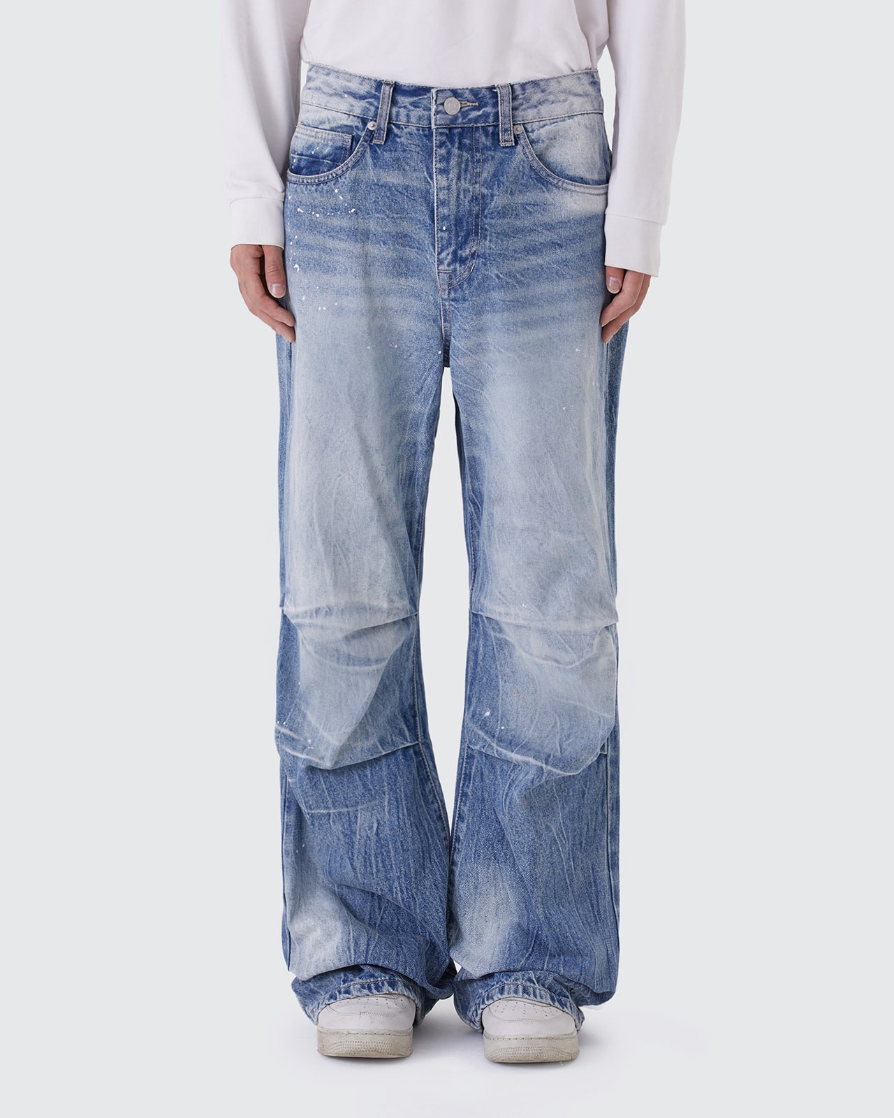 KNEE PLEAT JEANS_LOWELL BLUE