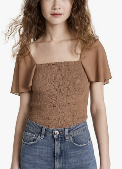 THEORY Flutter Sleeve Smocked Top