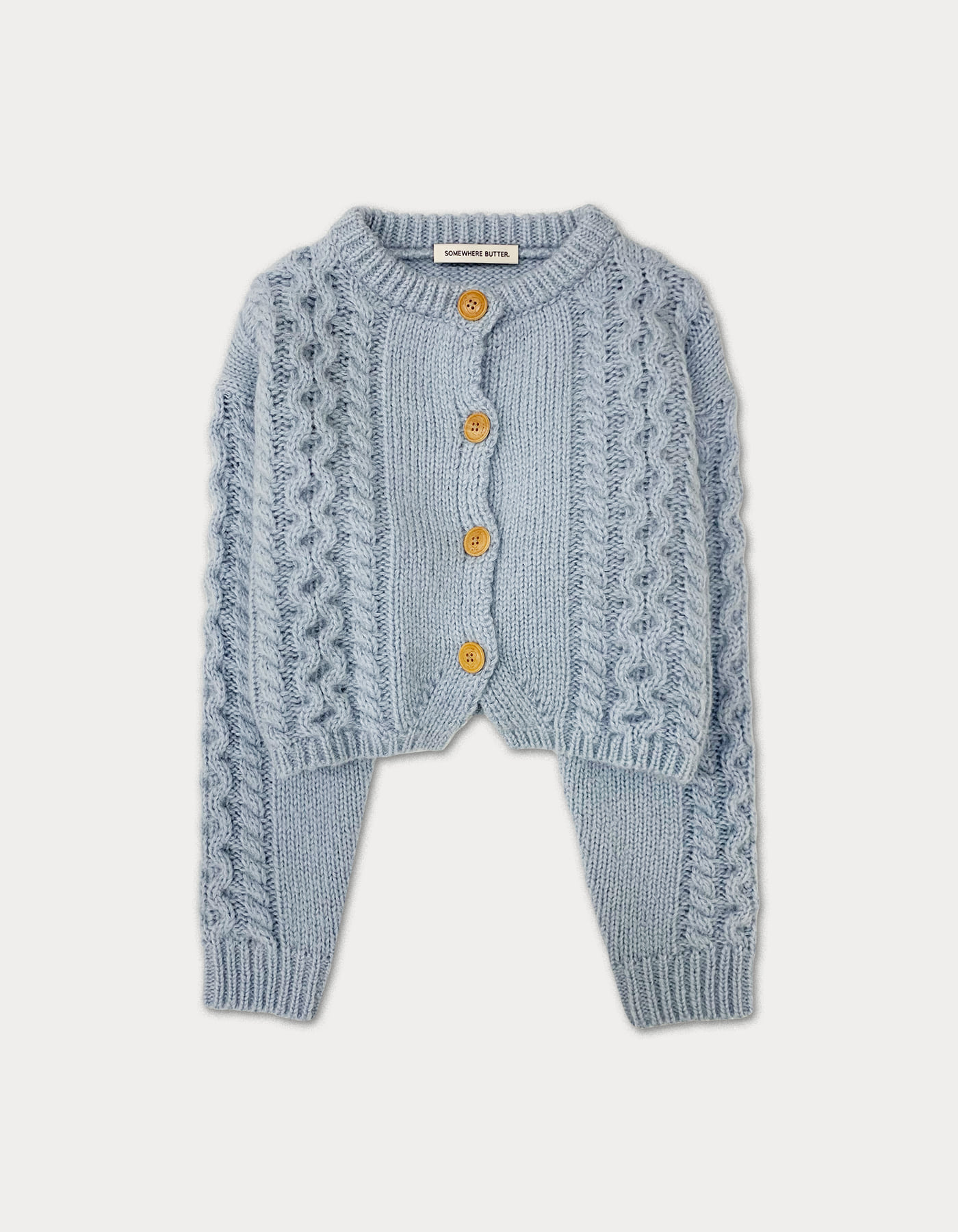 Woodbutton cable cardigan - light blue