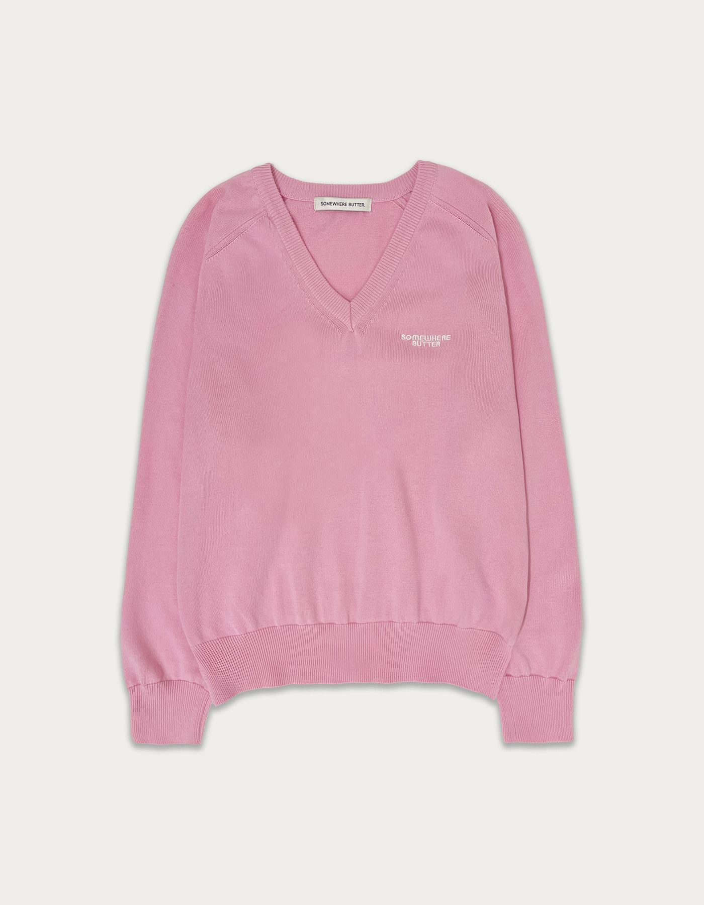 Classy logo cotton v-neck knit - pink