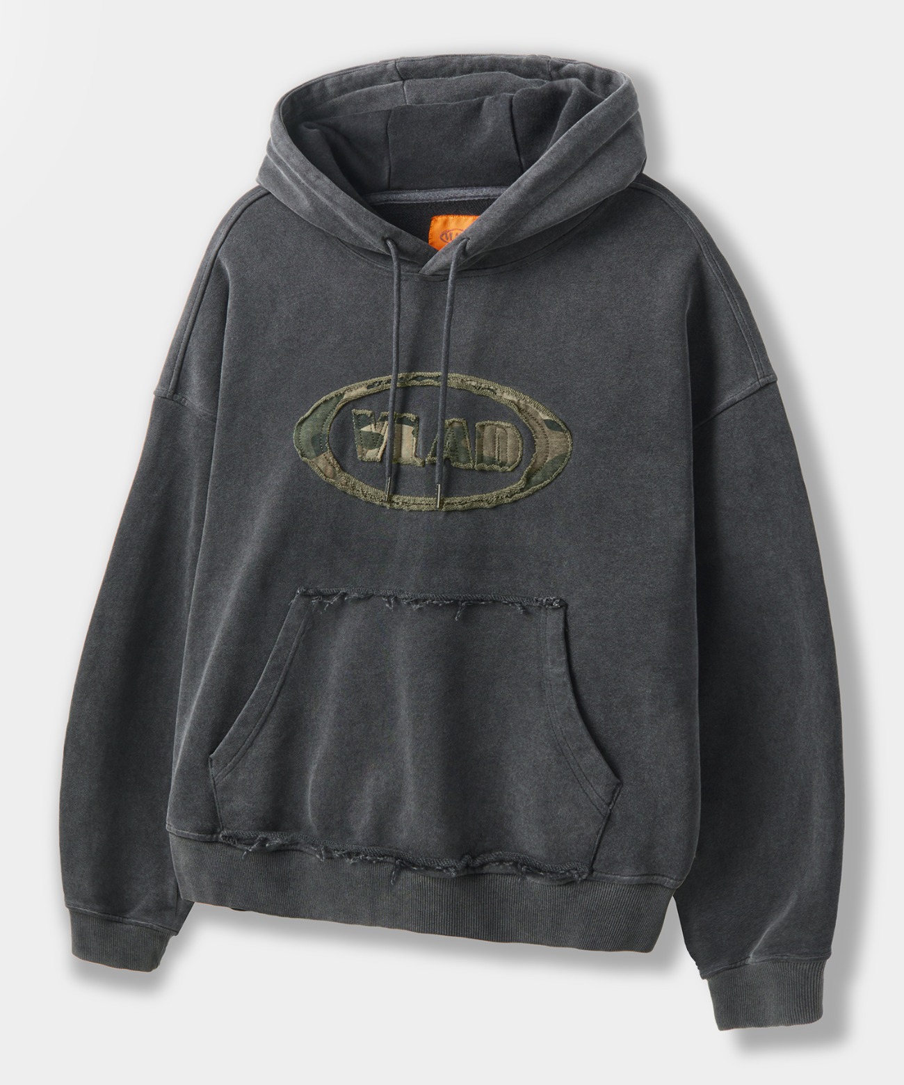 ★DIMITRI BLACK★VLAD cut-off applique hooded sweatshirt★ Top - 디미트리블랙 (DIMITRIBLACK)