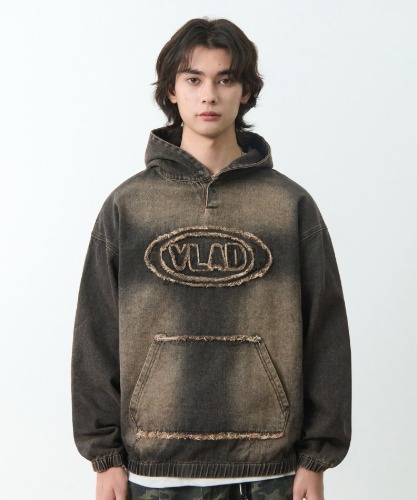 ★DIMITRI BLACK★VLAD cut-off applique hooded sweatshirt★ 디미트리블랙 (DIMITRIBLACK)