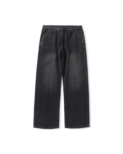 OVERSIZED PIN TUCK WASHING DENIM PANTS_BLACK