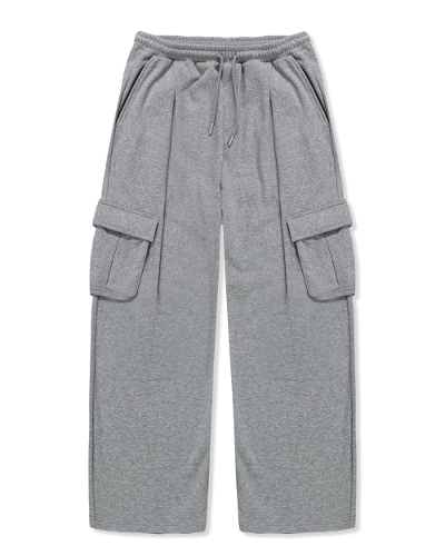 (ASI) ONE-TUCK WIDE SWEAT CARGO PANTS_DARK MELANGE