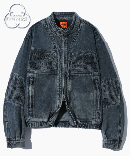 (VLAD) WASHED DENIM BIKER JACKET_BLUE GRAY