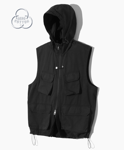 2WAY WASHED UTILITY VEST_BLACK