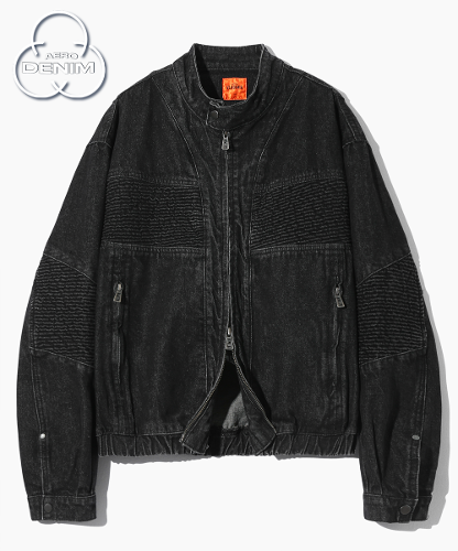 (VLAD) WASHED DENIM BIKER JACKET_BLACK