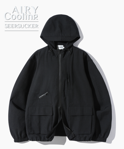 (ASI) 2WAY SEERSUCKER HOODIE WINDBREAKER_BLACK