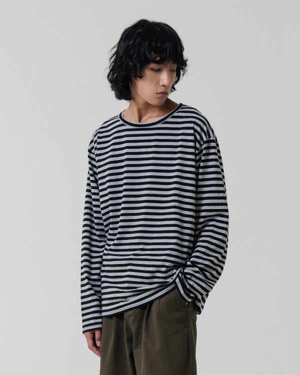 (올시즌) LAYERING STRIPE T-SHIRT_GRAY&amp;BLACK