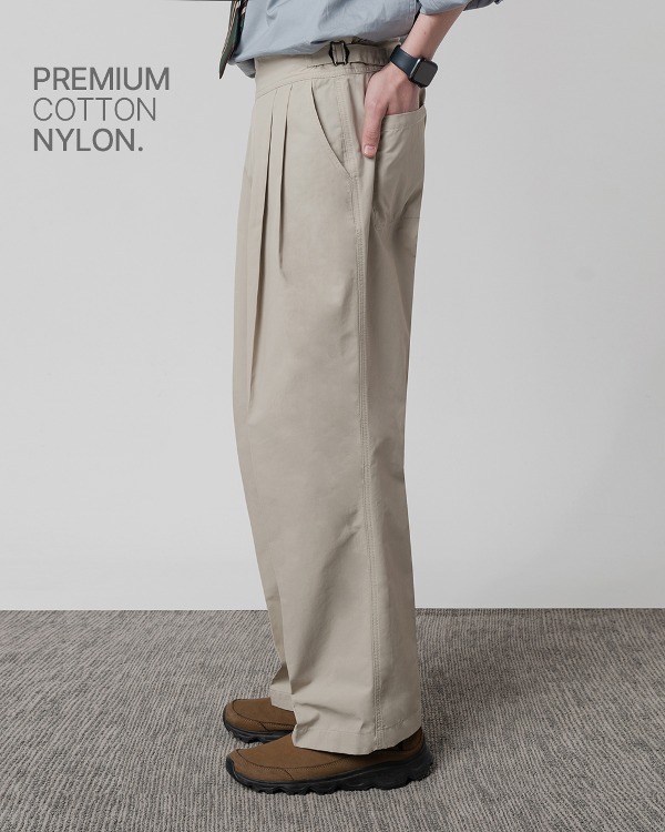 SIDEFIX TWO- TUCK SEMI WIDE PANTS_BEIGE