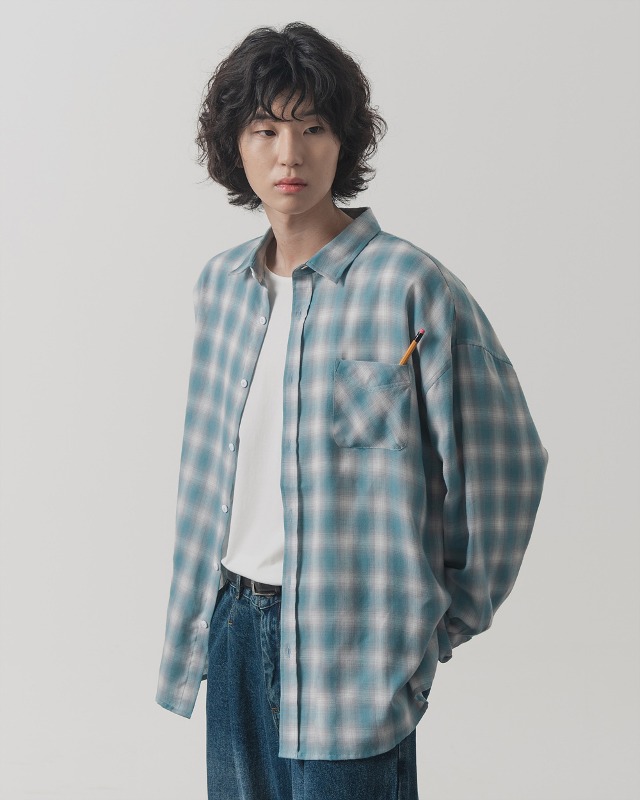 (ASI) FOUR SEASONS OMBRE CHECK SHIRT_EMERALD GREEN