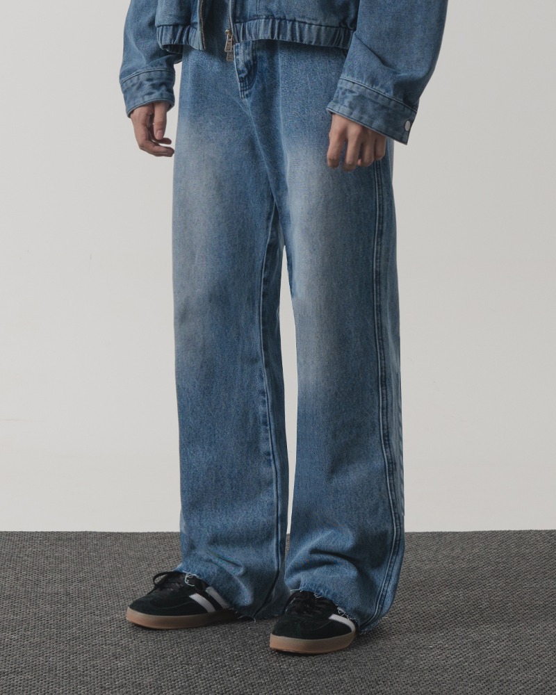 WAISTLESS SEMI FLARE BOOTCUT DENIM PANTS_LIGHT INDIGO