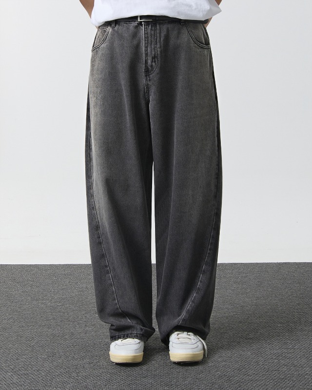 CURVED SLASH DENIM PANTS_GRAY