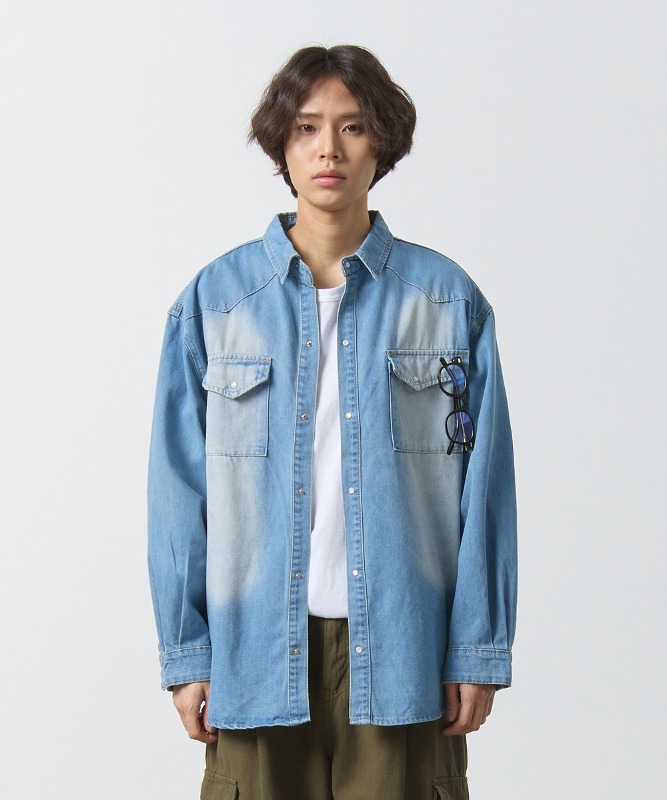 BIO WASHING WESTERN DENIM SHIRT_LIGHT INDIGO