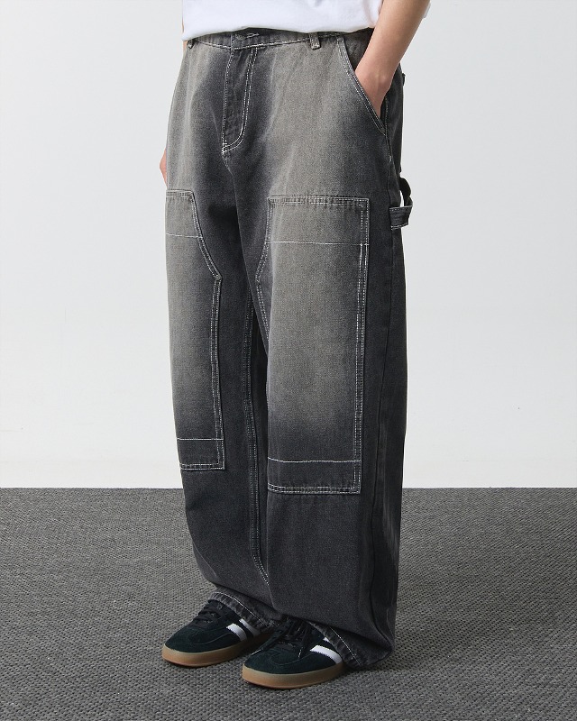 DOUBLE KNEE WORK DENIM PANTS_GRAY