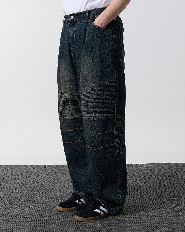 (VLAD) SEMI-WIDE WASHED BIKER DENIM PANTS_YELLOW WASHING