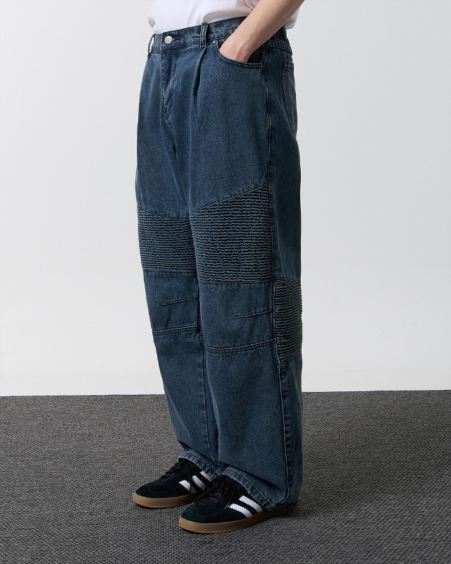 (VLAD) SEMI-WIDE WASHED BIKER DENIM PANTS_BLUE GRAY