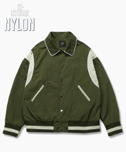 PIN TUCK NYLON LINE VARSITY JACKET_OLIVE