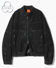 (VLAD) WASHED DENIM BIKER JACKET_BLACK