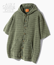 (VLAD) WASHED CABLE HOODIE HALF KNIT_OLIVE