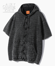(VLAD) WASHED CABLE HOODIE HALF KNIT_BLACK