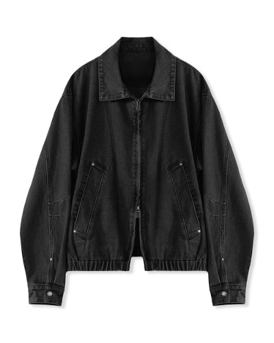 2WAY CROPPED DENIM BLOUSON JACKET_BLACK