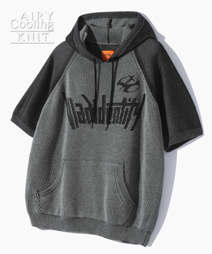 (VLAD) IDENTITY TWO TONE HOODIE HALF KNIT_CHARCOAL