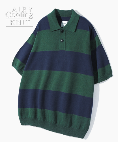 (ASI) STRIPE RUGBY HALF KNIT_NAVY&amp;GREEN